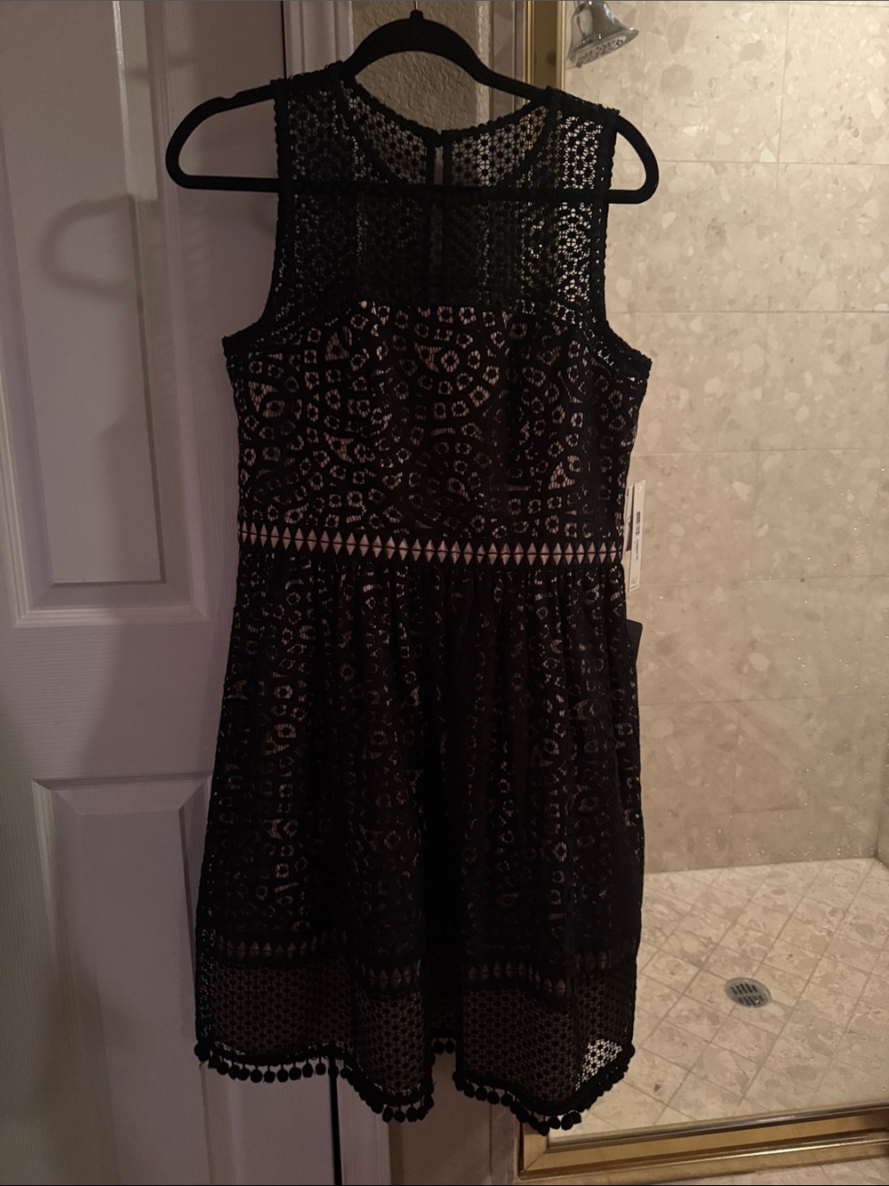 Eliza J Black Crochet & Lace Fit-and-Flare Mini Dress